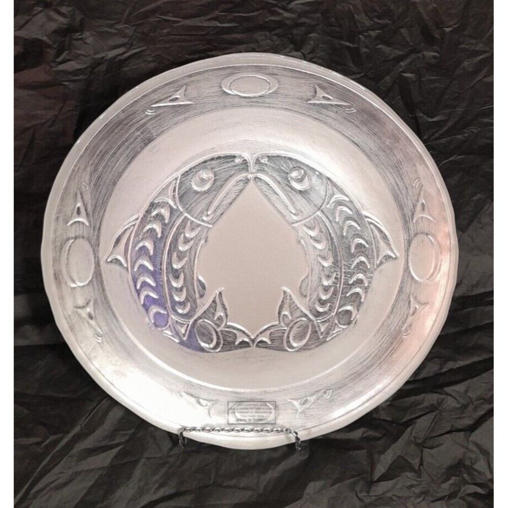 Turkish Fish Plate, Hand Painted Silvertone, 12 Inch
